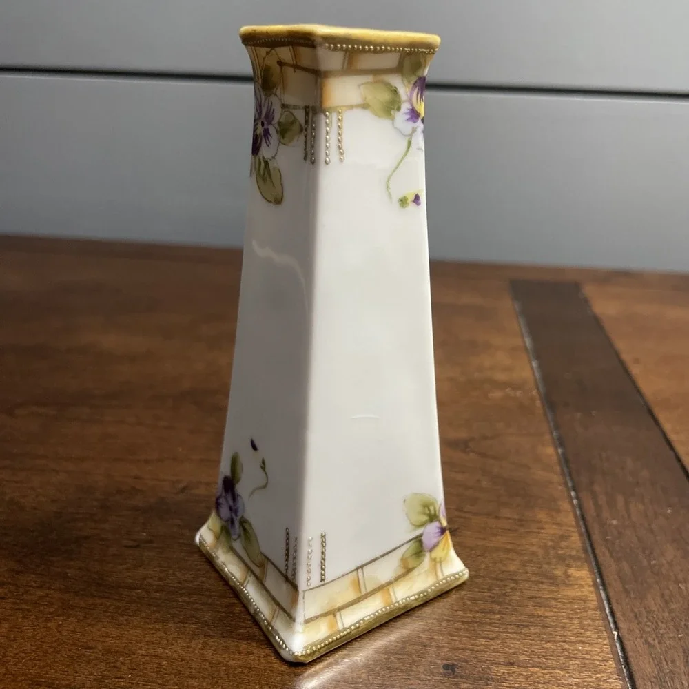 Vintage Handpainted Nippon Porcelain Vase with Purple Violet Flowers Buds